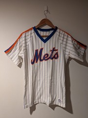 Vintage 80s New York Mets MLB Baseball Medium White Sand-Knit T-Shirt