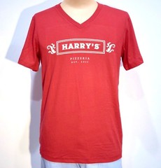 Harry’s Pizzeria V-Neck Tee, Men’s MEDIUM, Red, Canvas Brand Design District NEW