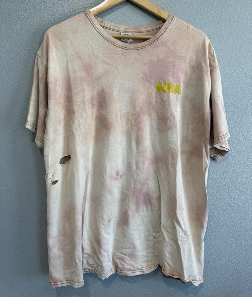 NRA Double-Sided Logo Graphic Print Mens XL Beige Pink Crew Neck T-Shirt