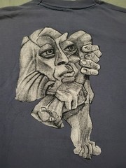 Vintage 90s Dave Matthews Band Shirt Stone Face Rock Music Art Tee Blue Size L