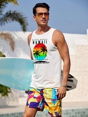 Mens Graphic Tank Tops Sleeveless T Shirt Hawaiian Palm Tree Vacation Tank