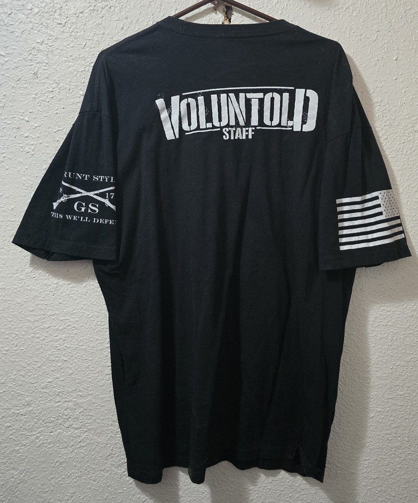 Grunt Style Black XXL T Shirt -Mandatory Events-Voluntold Staff- US Flag -NWOT