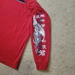 Y2k No Boundaries Long Sleeve T Shirt Asian Dragon Asymmetrical Stripe Large