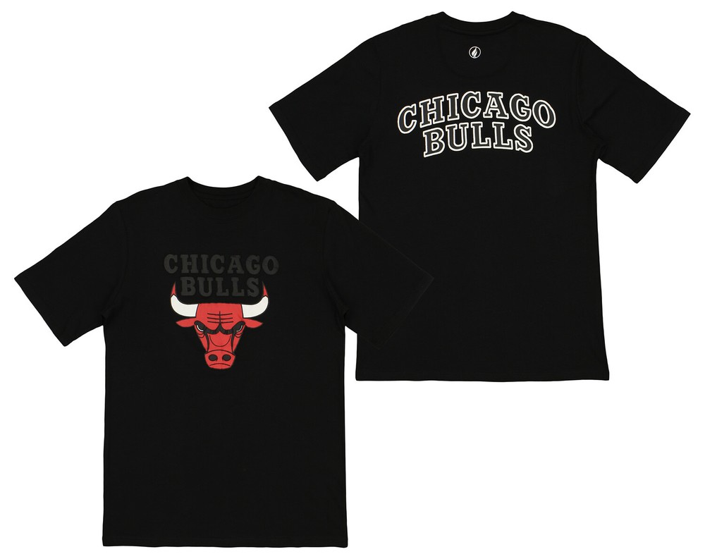 FISLL NBA Men’s Chicago Bulls Team Color, Name and Logo Premium T-Shirt
