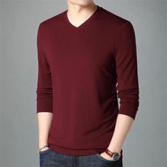 Men Men’s Long-Sleeved V-Neck Shirt T-Shirt Pure Color Casual Pullover Tops