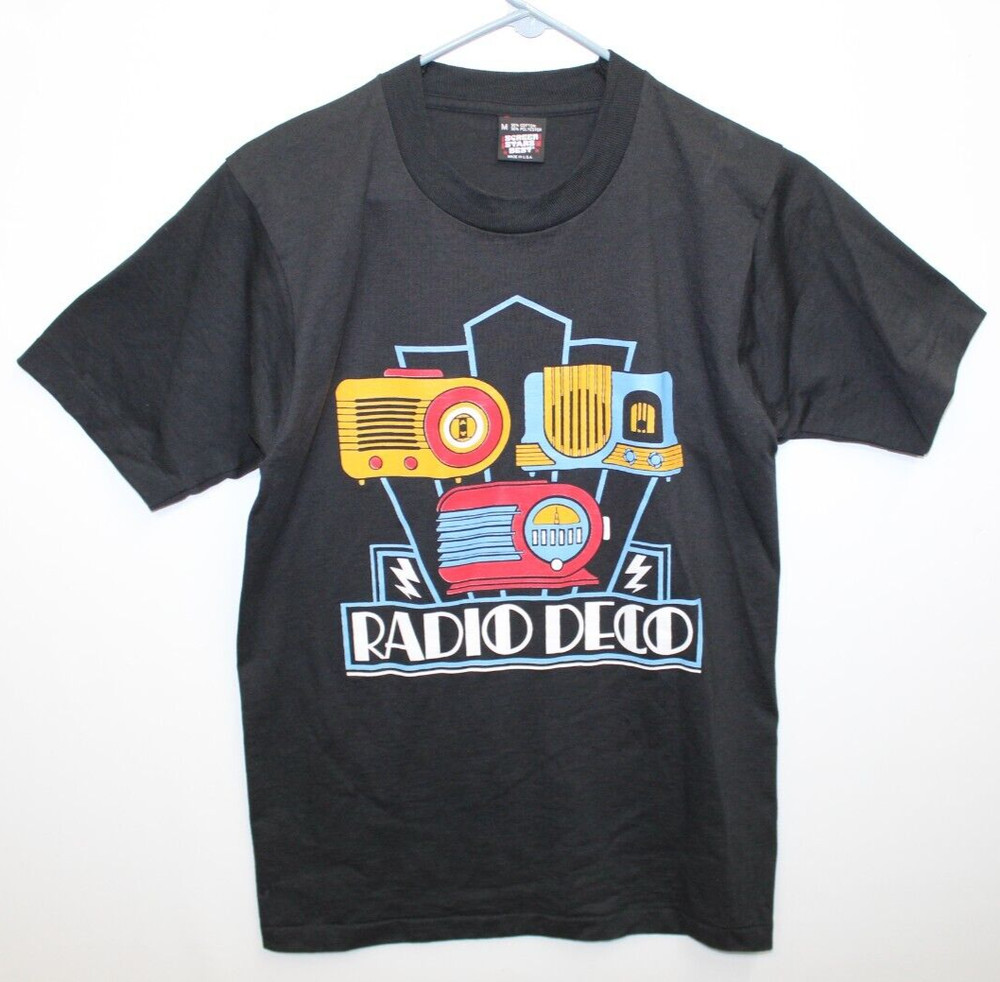 NOS Vtg 80’s Screen Stars Radio Art Deco Single Stitch t Shirt Sz M Made in USA