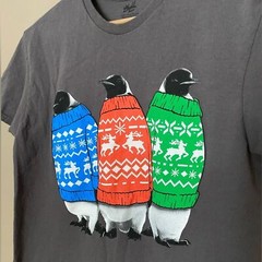 CHILL holiday t-shirt Penguins Christmas sweaters sz M 100% cotton novelty EUC