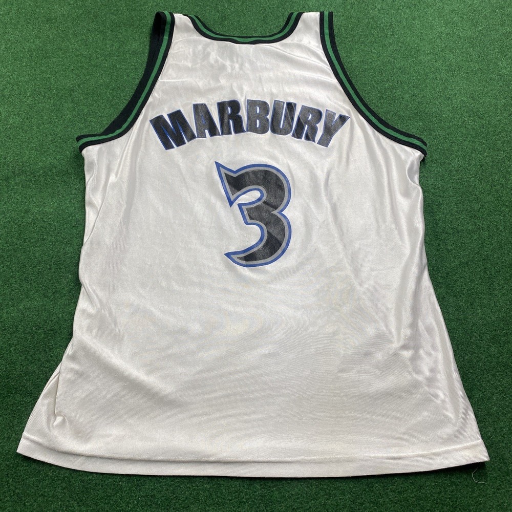 Vintage Marburry Jersey Mens L White Minnesota Timberwolves Champion Basketball