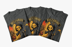 Grim Reaper Welcome Committee Skull Funny Dark Humor Graphic T-Shirt Tee