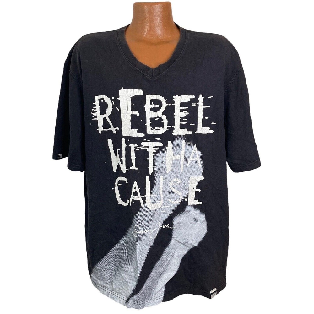 VTG Tshirt Mens 3XL Rebel With a Cause Sean John Puff Daddy Pdiddy Black White