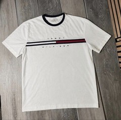 Tommy Hilfiger vintage Striped Logo Ringer T-Shirt White Size XL