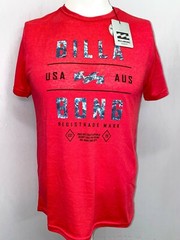 Billabong Mens Shirt Small XL Red White Short Sleeve Slim Fit Wave Graphic