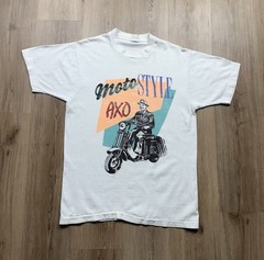 80s VINTAGE Moto Style AXO Pop Art Obscure T-Shirt RARE Size Large Art Deco