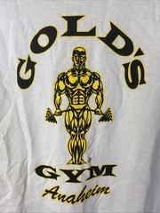 Gold’s Gym Anaheim T-Shirt White w/ Yellow Detail Bodybuilding Mecca Men’s M