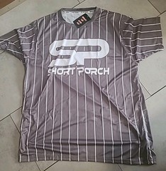 Short Porch Softball Shirt Dark Grey And White Striped practice jersey