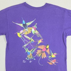 Vintage Hummingbird Shirt Mens Medium Purple Double Sided Wild Cotton Floral Art