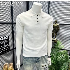 Men Vintage Jacquard Knitted Hollow Out Summer Short Sleeve Sweater Chic Tops