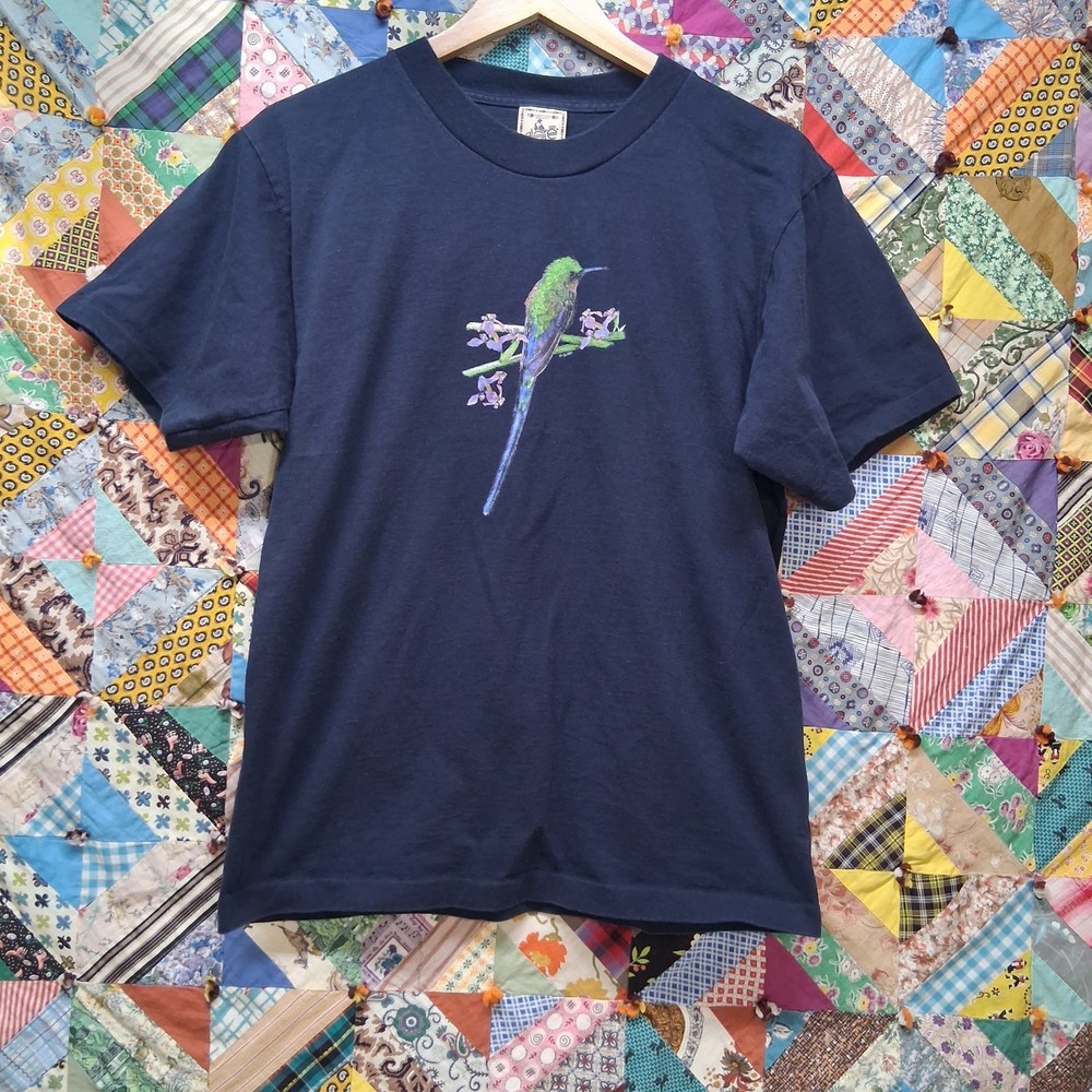 Vintage 2001 Alore Hummingbird T-Shirt Men’s Medium Navy Blue Made in USA
