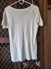 EUC Dockers Ribbed V-Neck Cream Distressed Cotton/Linen Split Hem Top L/XL