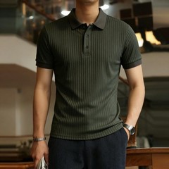 Short Sleeve Ribbed Knit Button Up Shirt for Men Lapel Collar Summer Ready