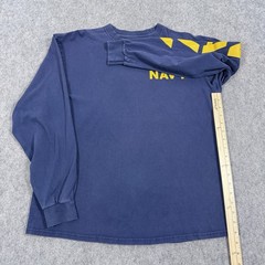 Soffe Vintage Navy Logo Long Sleeve T-Shirt Fits Men’s Size Large Blue Yellow
