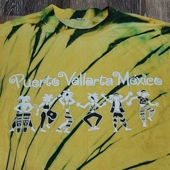 Vintage 90s Puerto Vallarta Mexico Tropical Water Tie Dye All Over Print Shirt L