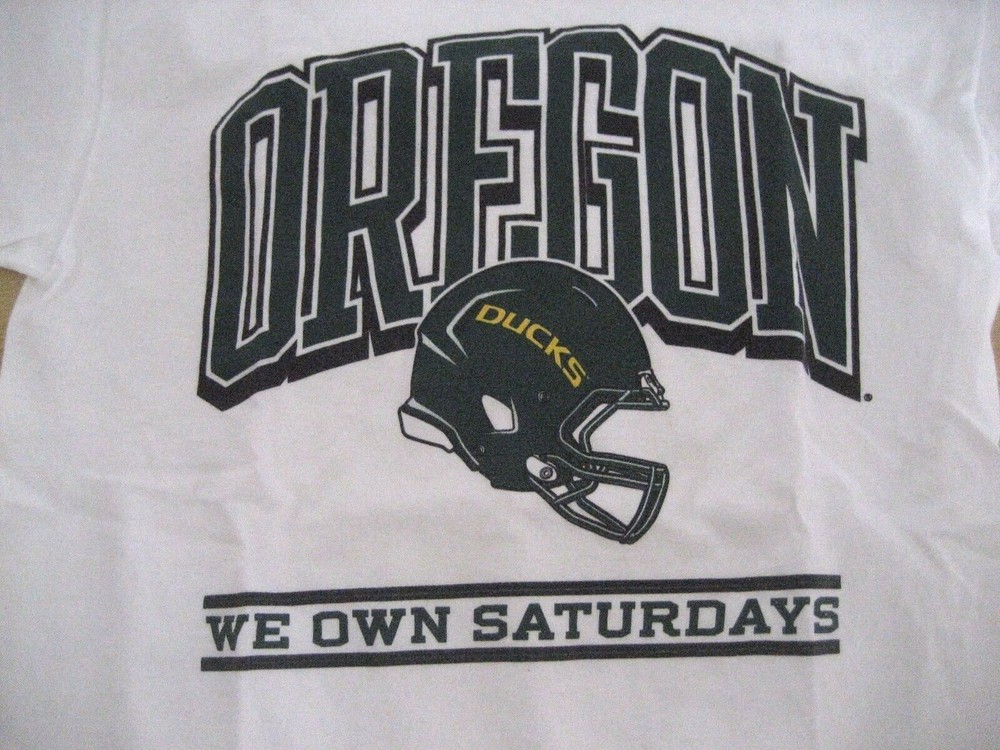 Mens Sz S 34-36 RUSSELL White U of O OREGON DUCKS Tee T-Shirt WE OWN SATURDAYS