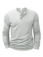 Mens Cotton Slim Fit Long Sleeve Henley T-Shirt Casual Button Tee Top Gym Gift