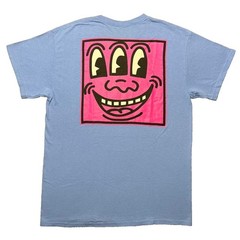 Keith Haring Graphic T Shirt Mens L Blue Pink Three Eyed Face Pop Art Tee