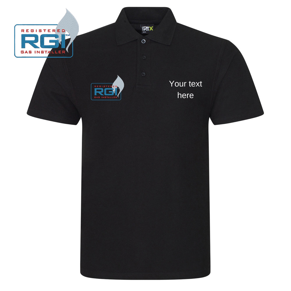 RGI Gas Safe polo plumber boiler fitter work wear, embroidered polo shirt