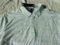 NWT Adidas polo, men’s M, L white, poly., collar, $70, stripes, lightweight