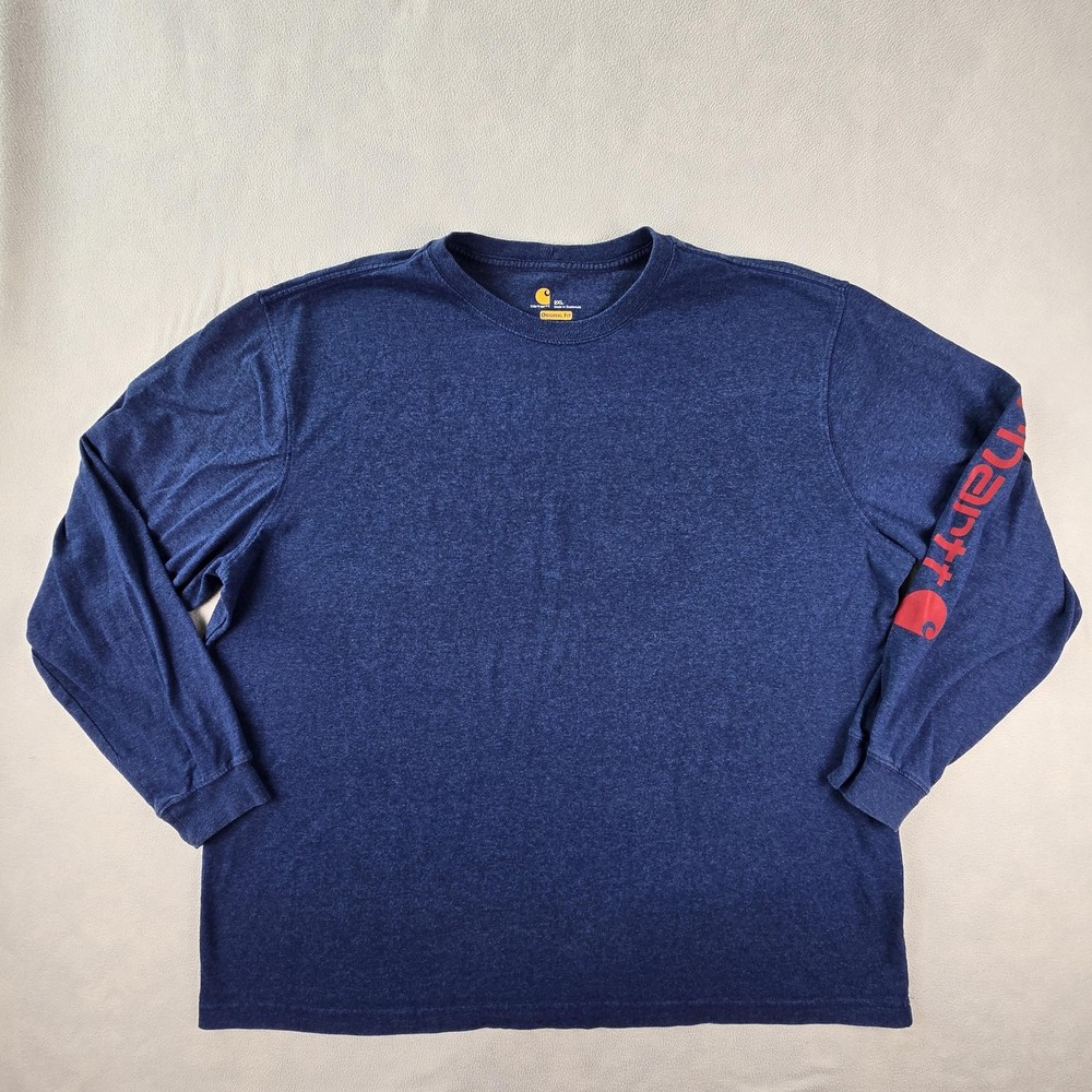 Carhartt Shirt Mens 2XL Blue K231 Long Sleeve Logo Original Fit Workwear Tee