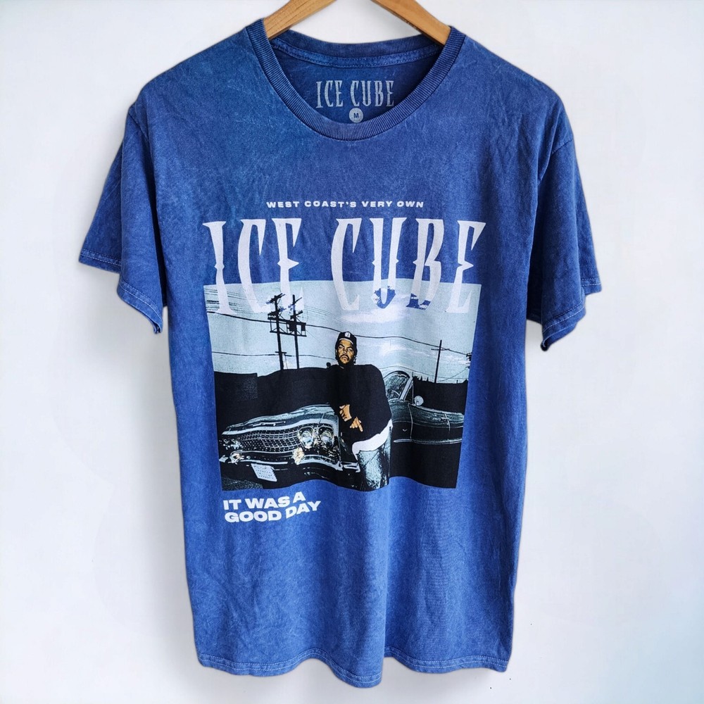 Ice Cube Mineral Wash It Was a Good Day Blue Tee Retro Graphic Mens Medium M Rap