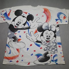 Vintage Disney Mickey Minnie Shirt Mens XL White All Over Print Jerry Leigh 90s