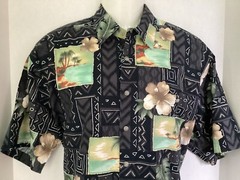 Pierre Cardin Hawaiian Shirt Men’s sz L large black Hawaiian 🌺 palm tree beach