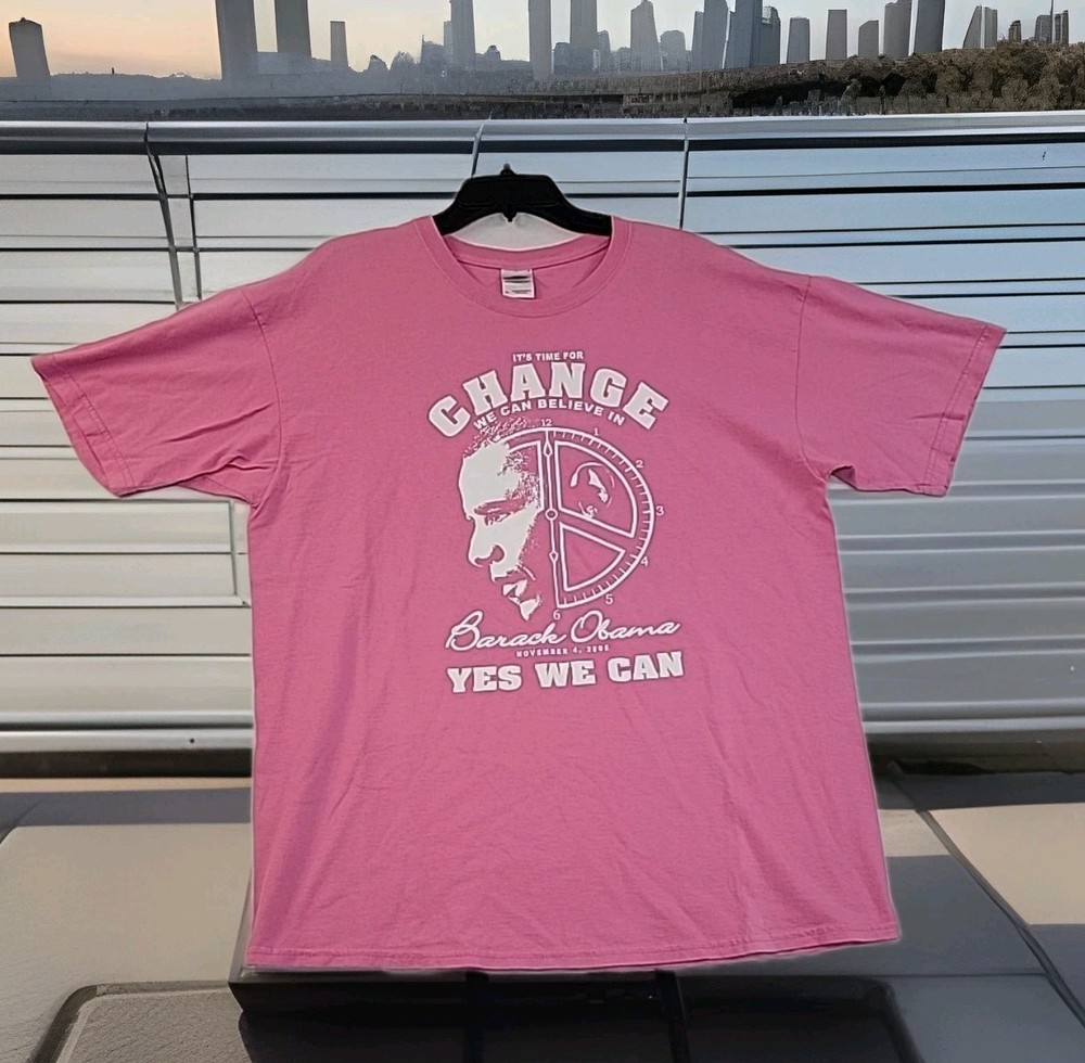 Obama Campaign Shirt 2008 Pink XL 23×30 Time For A Change We Can Believe In HTF