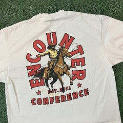 Shaka Wear Encounter Conference White Tee Size L Drop Shoulder Western Cowboy