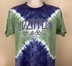 Vtg 2003 Led Zeppelin Liquid Blue Tie Dye T-Shirt Green M Y2K Band Single Stitch