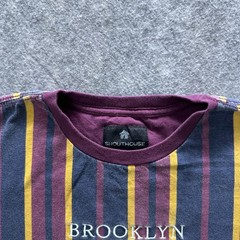 SHOUTHOUSE Shirt Mens XL Blue Striped BROOKLYN NEW YORK Embroidered Crewneck