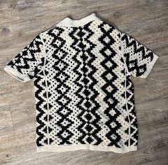 Men’s Norsecode Crochet Shirt Black Cream Short Sleeve Sz M Boho Cottage