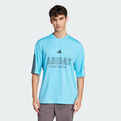 Adidas House Of Tiro Graphic Logo T-Shirt Bright Cyan Blue Black-Medium