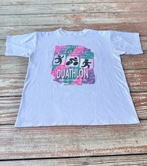Vintage 90s Single Stitch T-Shirt Mens L White Twin Cities Duathlon Monroe LS