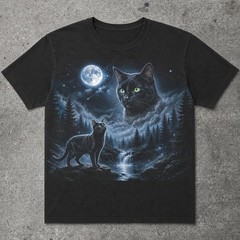 Black Cat Moon Shirt Funny Halloween Cat Graphic Tee Unisex