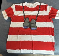 Where’s Waldo Shirt Mens Large Red Striped Binoculars Graphic Costume Tee