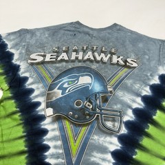 Majestic NFL Seattle Seahawks Mens T-Shirt M Blue Green Tie Dye Football Graphic