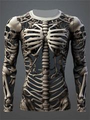 3D Print Skeleton Skulls Pattern T Shirts Men Long Sleeve Casual Fashion T-shirt