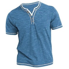 Men’s Cotton V-Neck Henley T-Shirt – Slim Fit Short Sleeve Casual Top