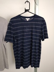 M&S 3Pcs Men’s Crew Neck Linen Modal T-shirts Size M Navy Stripe & Grey NEW