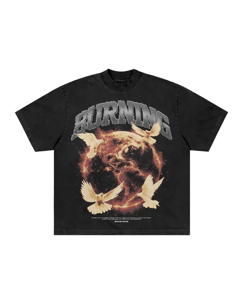 Burning Dove Graphic T Shirt Peace Bird Vintage Streetwear Tee Unisex