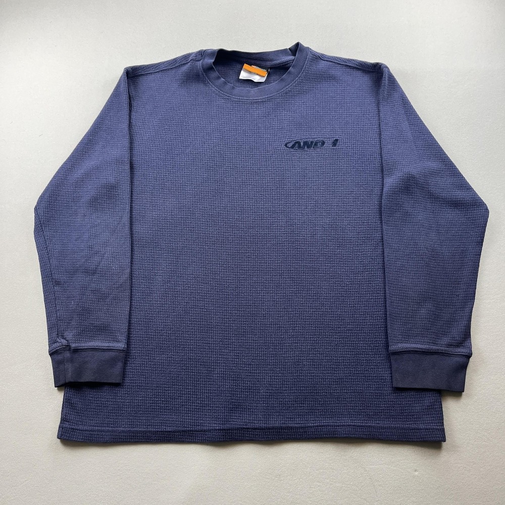 Vintage AND1 T-Shirt Mens Large Blue Thermal Waffle Knit Basketball Long Sleeve